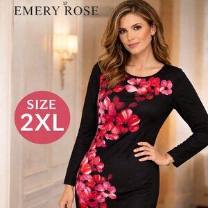 Women’s Floral Long Sleeve Dress - Black and Red